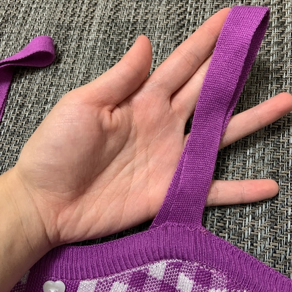 Purple Crop Top Gingham Pattern Button Hearts - Picture 6 of 7
